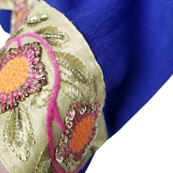 Soft Surroundings Womens Blue Tunic Embroidered Floral‎ Hem 3/4 Sleeves Boho M - Picture 5 of 10